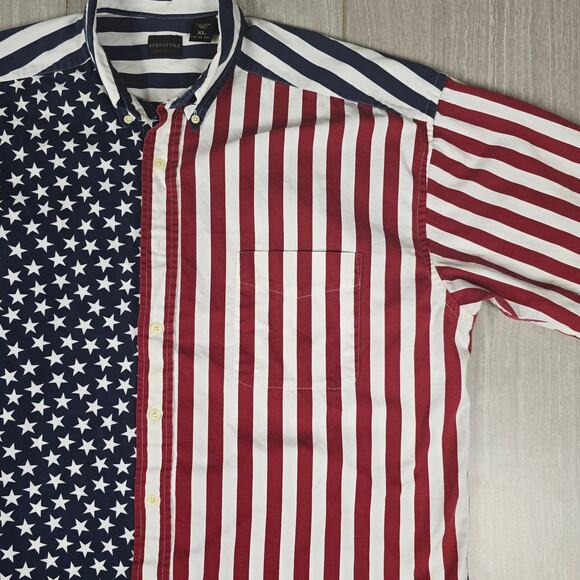 Vintage Structure Short Sleeve Button Up XL USA Flag Pattern XLarge - Picture 3 of 9
